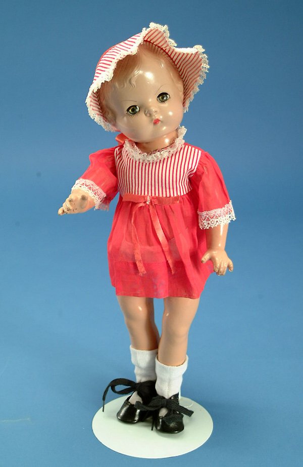 17" Effanbee Patsy Joan, all comp., hazel sl. eyes: 17" Effanbee Patsy Joan, all comp., hazel sl. eyes, w/overall light crazing, replaced clothes, VG, (est. $100 - $200)