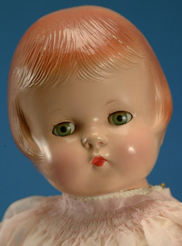 22" Effanbee Patsy Lou, all comp, gr. sl. eyes, mo: 22" Effanbee Patsy Lou, all comp, gr. sl. eyes, molded hair, redressed, w/bracelet, light surface crazing, VG, (est. $400 - $600)