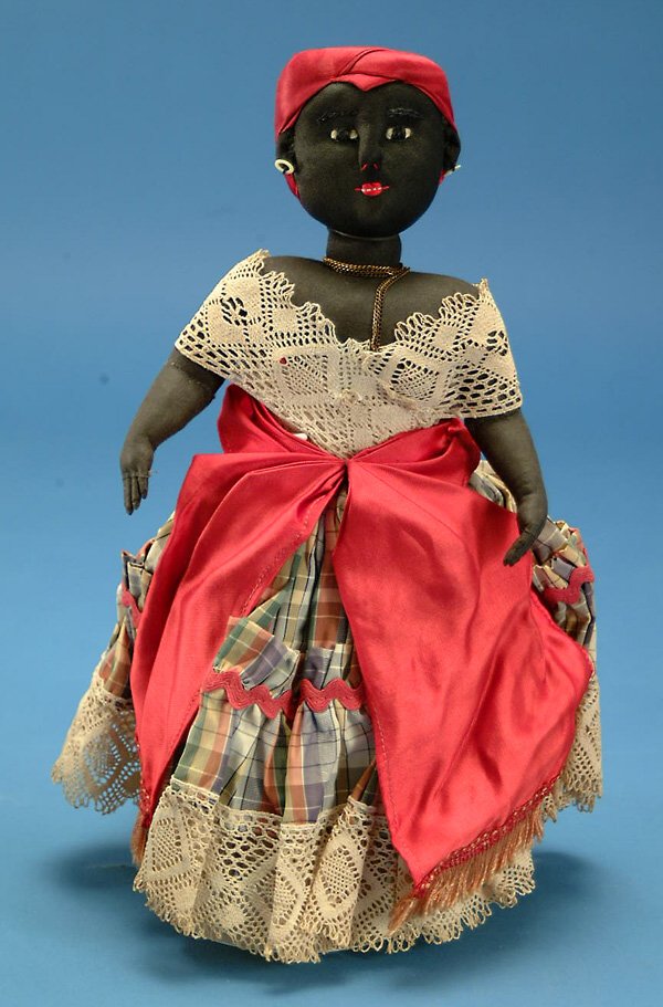 14" Islands Black Cloth Folk Doll, needle sculpted