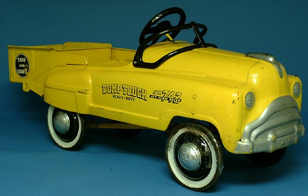 Murray No. 742 Sand & Gravel Pedal Dump Truck, 195: Murray No. 742 Sand & Gravel Pedal Dump Truck, 1952, L 45", EX paint, one wheel has rust damage, (est. $600 - $800)