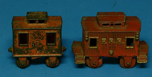 (2) Cast Iron Floor Train Cabooses incl 3.5" Dent
