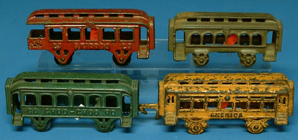(4) Cast Iron Floor Train Passenger Cars incl, Ame