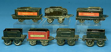 Lot: (7) O Gauge Tenders incl Ives, G, (est. $50 -