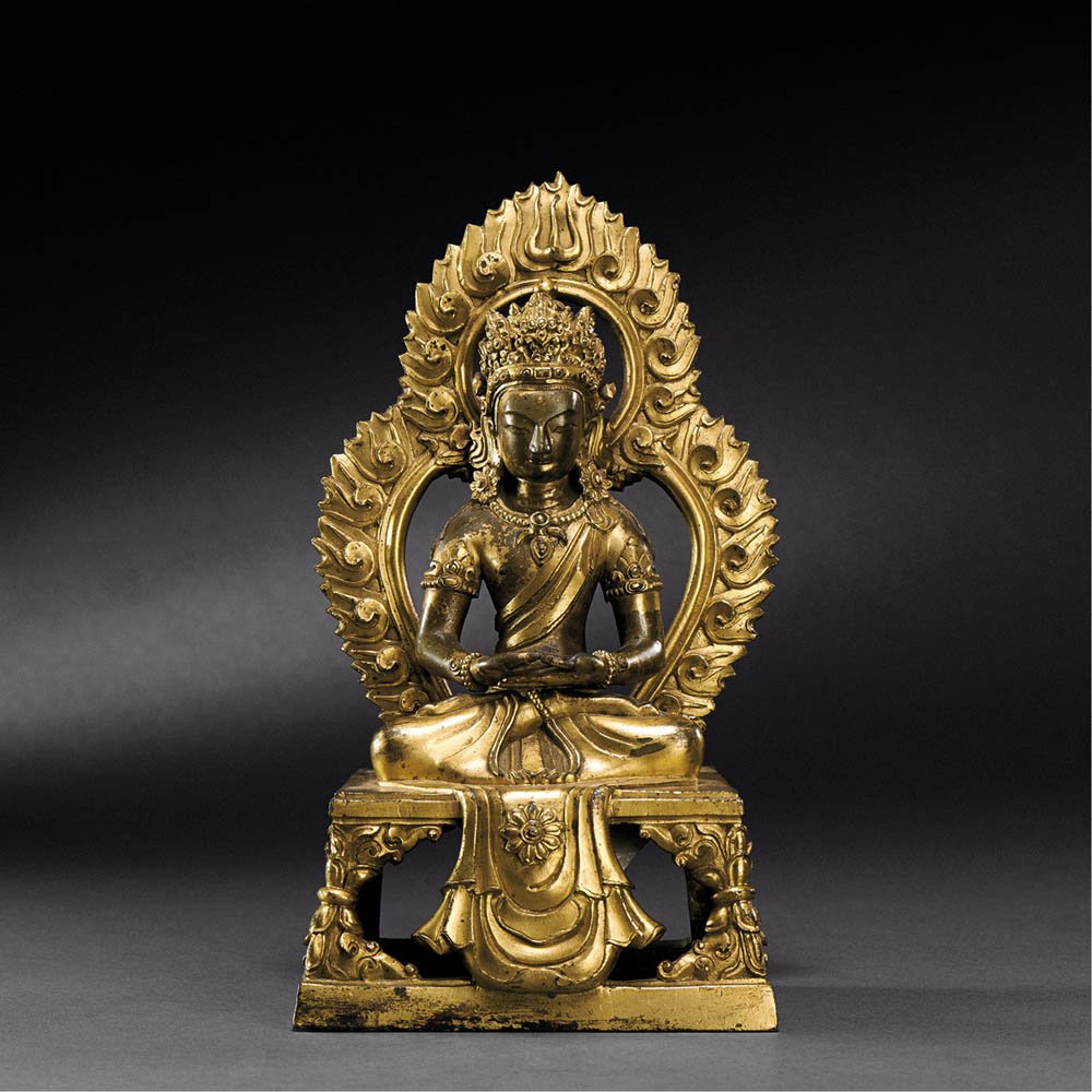 A GILT-BRONZE SEATED FIGURE OF AMITAYUS (1 of 5)