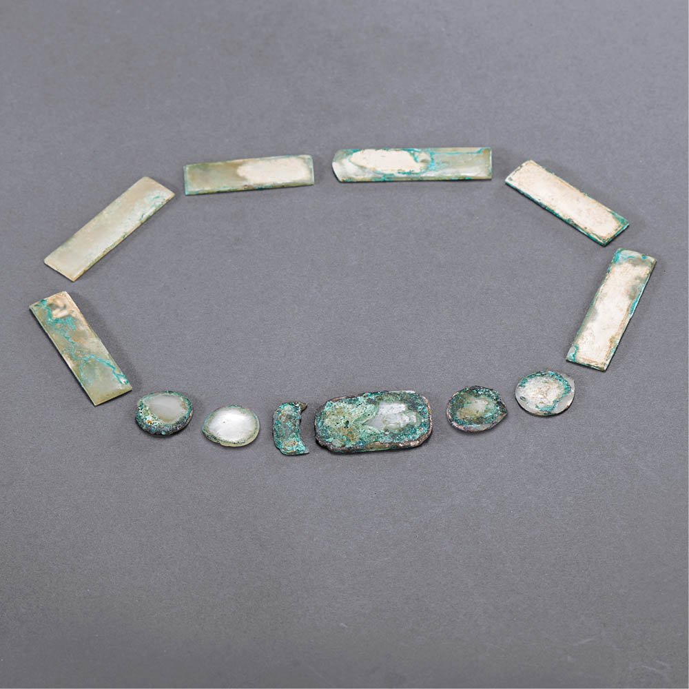 TWELVE CHINESE PALE CELADON BELT JADE PLAQUES (1 of 2)