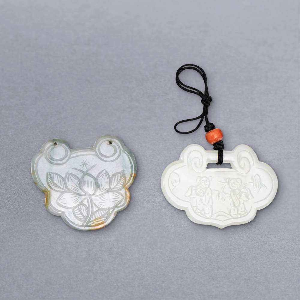 TWO CHINESE WHITE JADE LOCKS (1 of 1)