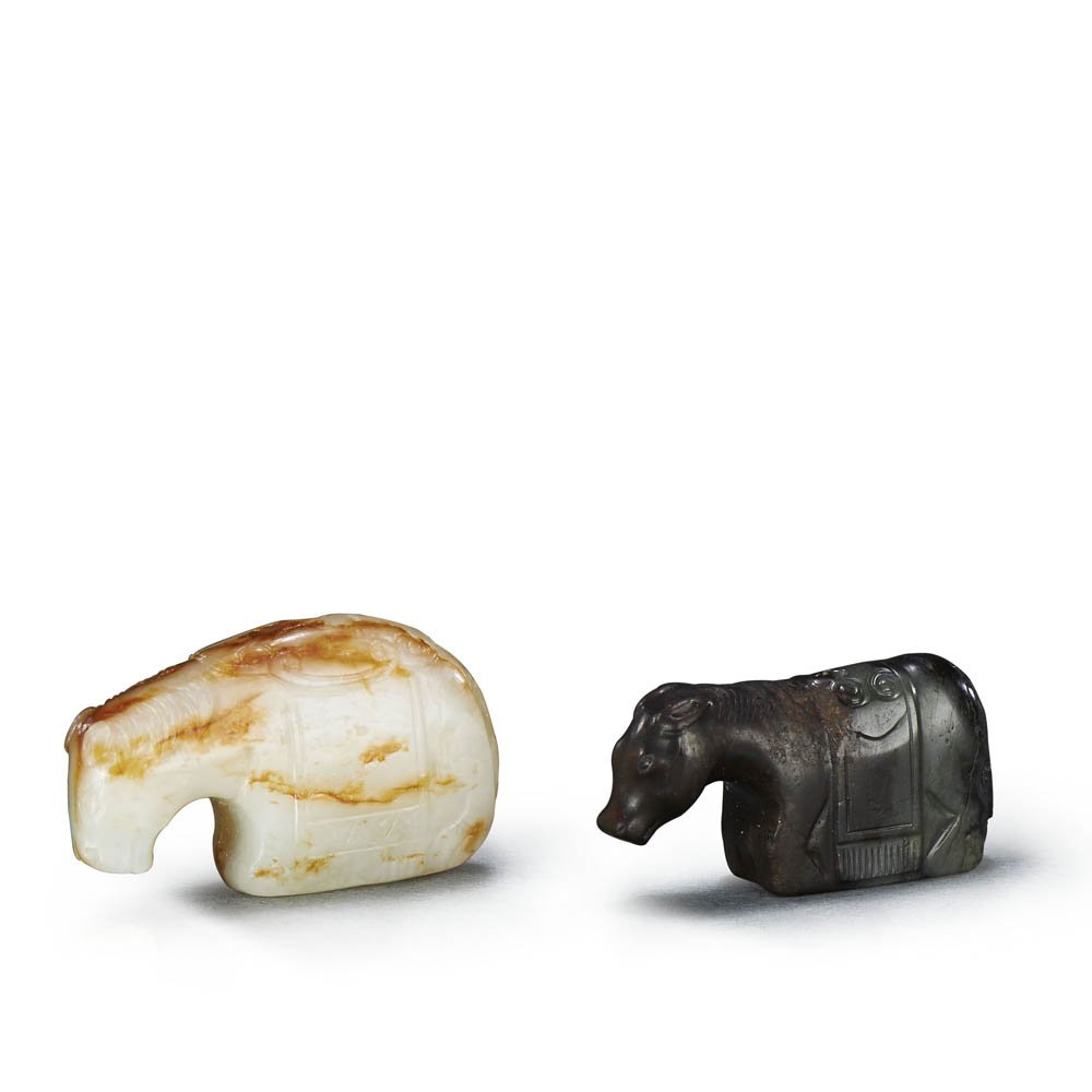 TWO CHINESE JADE RECUMBENT HORSES (1 of 3)