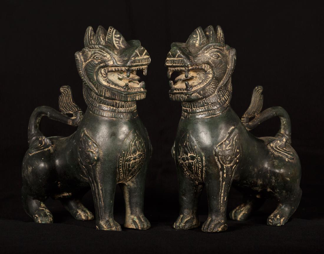 Antique Khmer Style Bronze Temple Guardians or Lions (1 of 6)