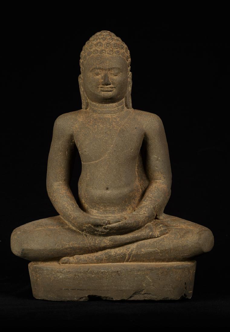 18th Century Seated Stone Dvaravati Style Thai Buddha (1 of 3)
