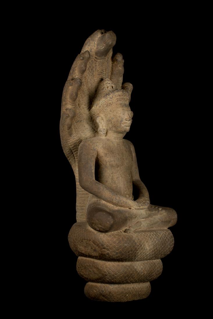 12th Century Baphuon Style Khmer Stone Naga Enthroned (1 of 7)