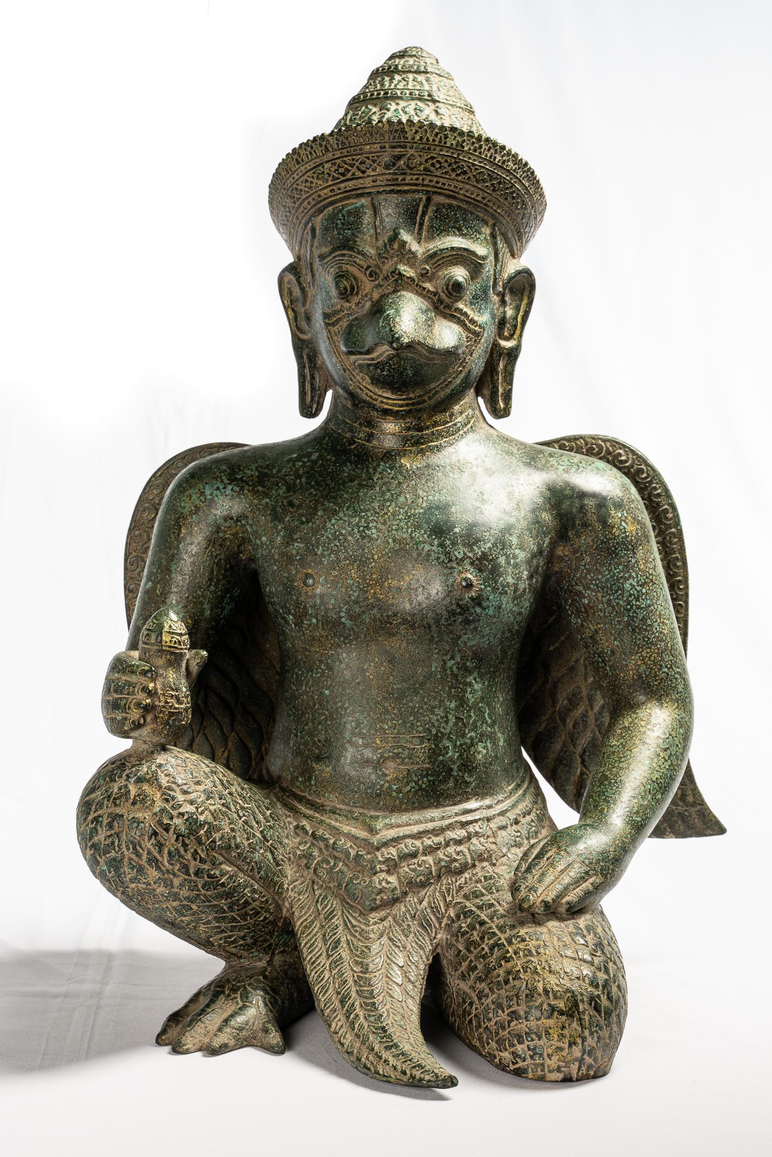 Antique Banteay Srei Style Bronze Khmer Garuda Statue - (1 of 5)