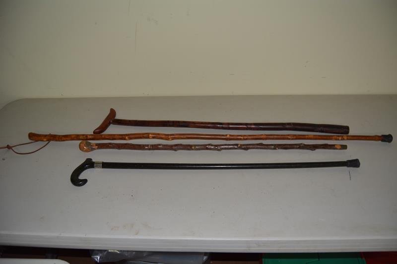 Lot of (4) Canes, 1 at 52" long and 3 at 3' Long: Lot of (4) Canes, 1 at 52" long and 3 at 3' Long
