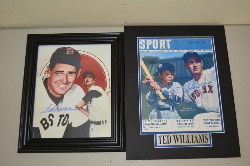 Ted Williams: 2 Ted Williams autographed photos, both Global Authentic Certified, one is framed 10.5" x 12.25", matted photo is 11" x 14"