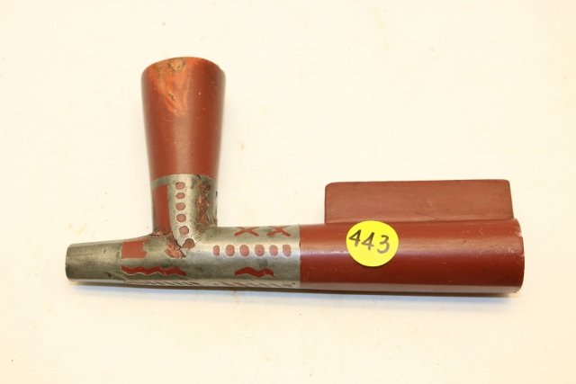 pewter inlaid Catalinite pipe (1 of 3)