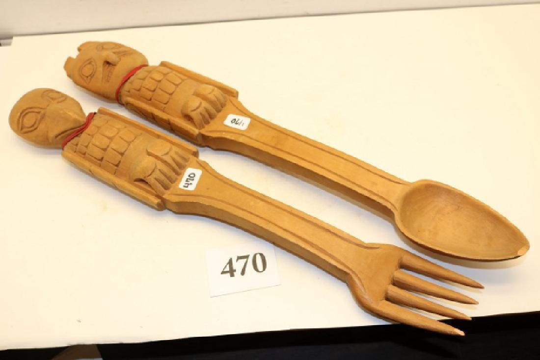 2 Wood North West Coast Carved Spoon-Fork (1 of 2)