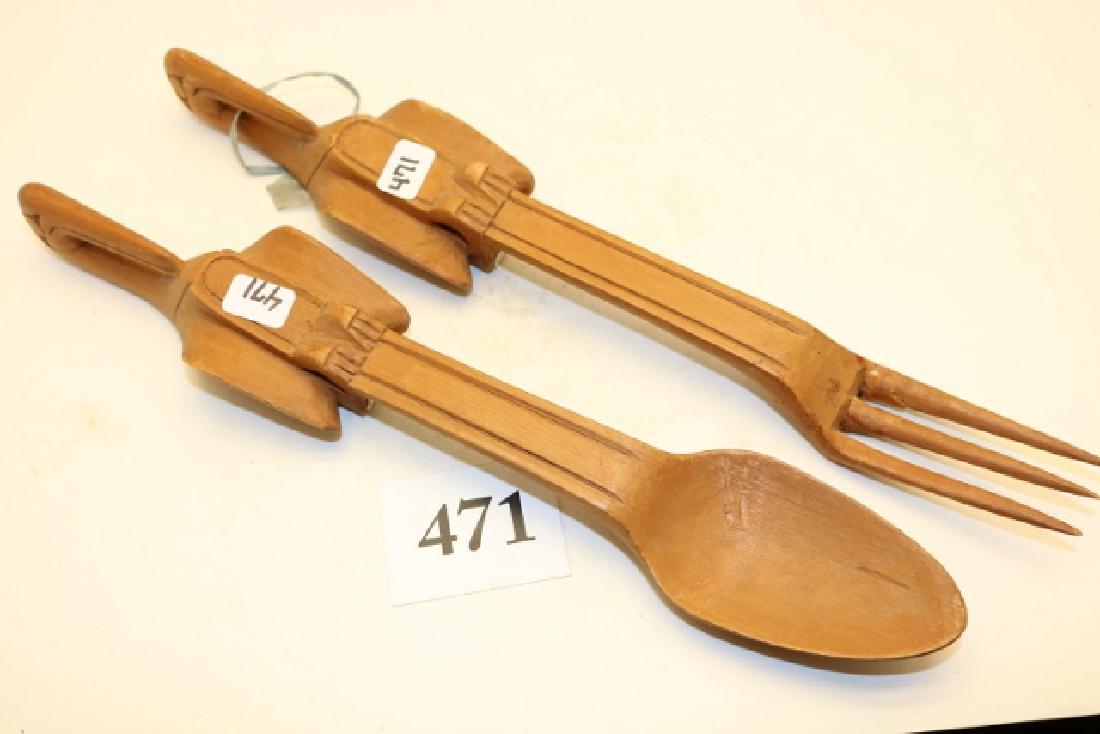 2 Wood North West Coast Carved Spoon-Fork (1 of 2)