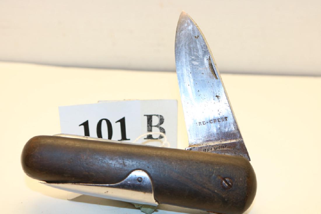 Louis Vuitton Fisherman’s Knife: 8” overall Length Louis Vuitton Fisherman’s Knife – blade sharpened but not ground – approx. 50 years old – lock mechanism broken – marked fire crest – made in France