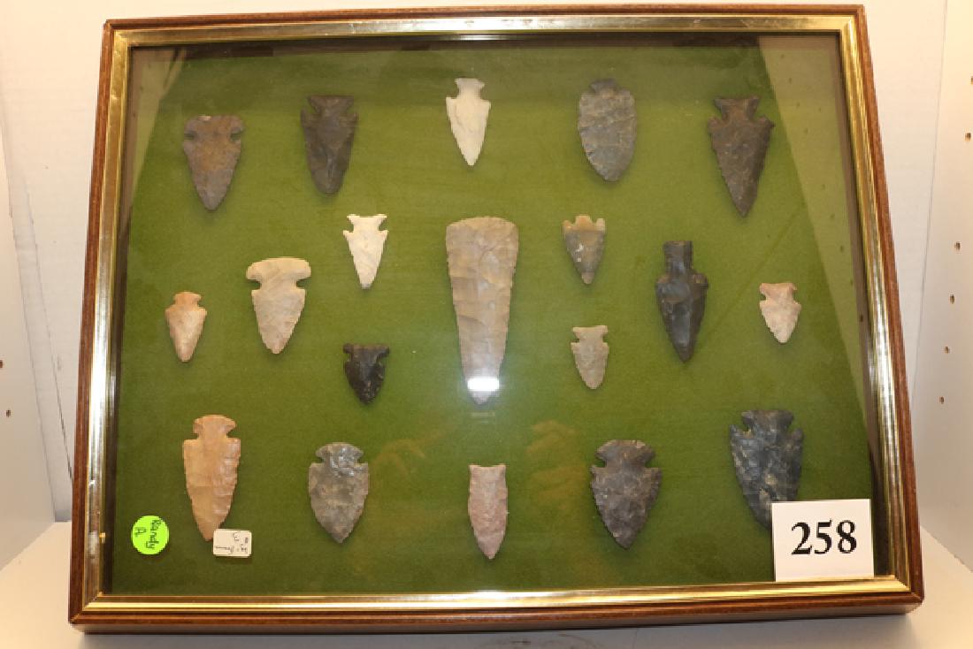 12” x 18” Frame containing 19 Flints, 18 points and a 3 (1 of 3)