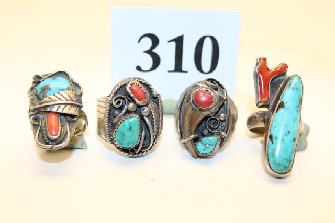 4 Navajo Silver with Turq. - Coral Rings (1 of 1)