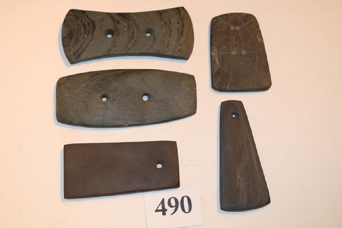2 Slate Pendants, 2 Slate Gorgets: 2 Slate Pendants, 2 Slate Gorgets, 1 Tablet, all age uncertain