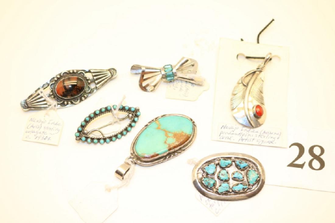 6 Navajo – Zuni Silver Pendants – Pins (1 of 2)