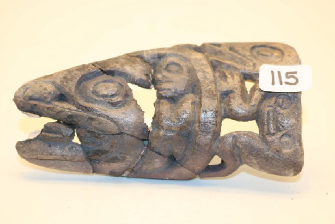 North West Coast Bone Effigy Carving: 4" x 21/4" North West Coast Bone Effigy Carving, broken & glued, Washington State, Ex. Ashlock Coll., Old