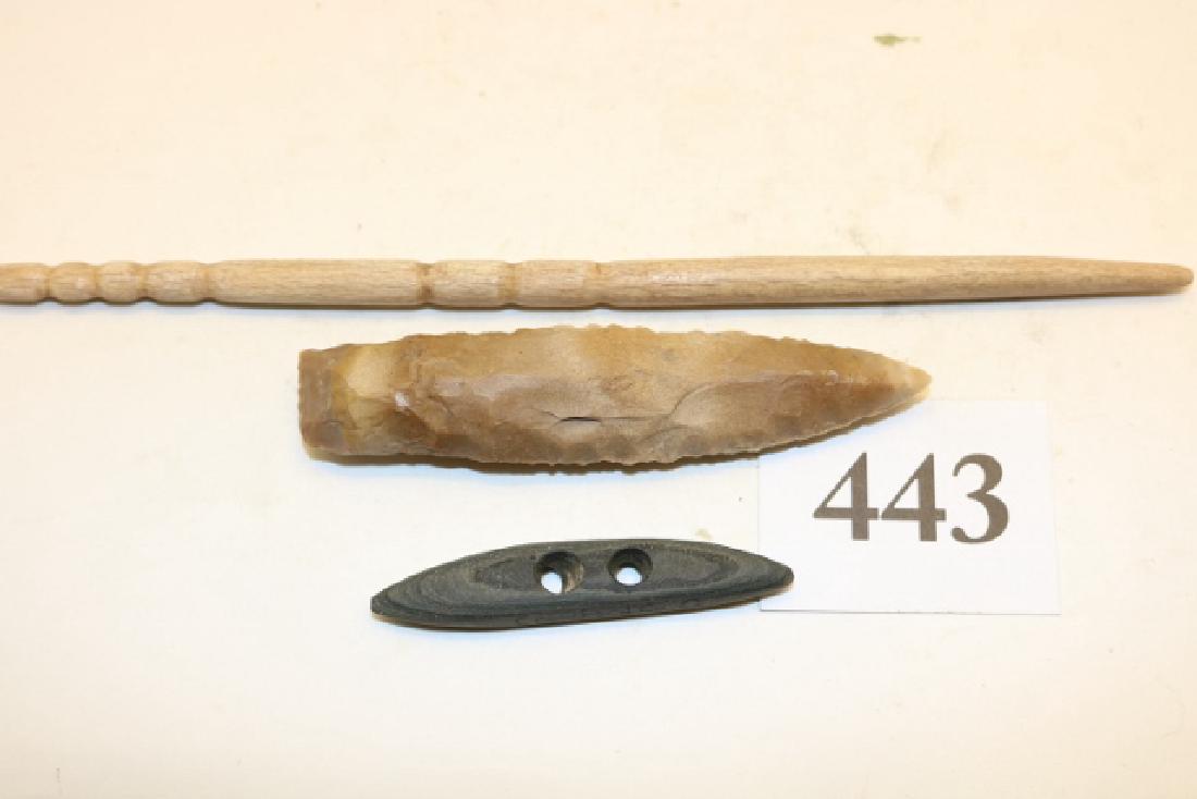 3 Pcs. Bone Awl, Pick Gorget, 4 3/8" Point: 3 Pcs. Bone Awl, Pick Gorget, 4 3/8" Point – all age uncertain