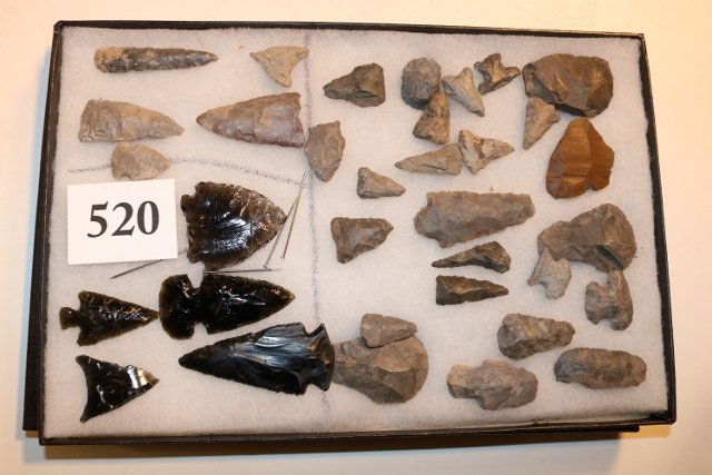 Frame with 30 Flint and 5 Obsidian Points (1 of 1)