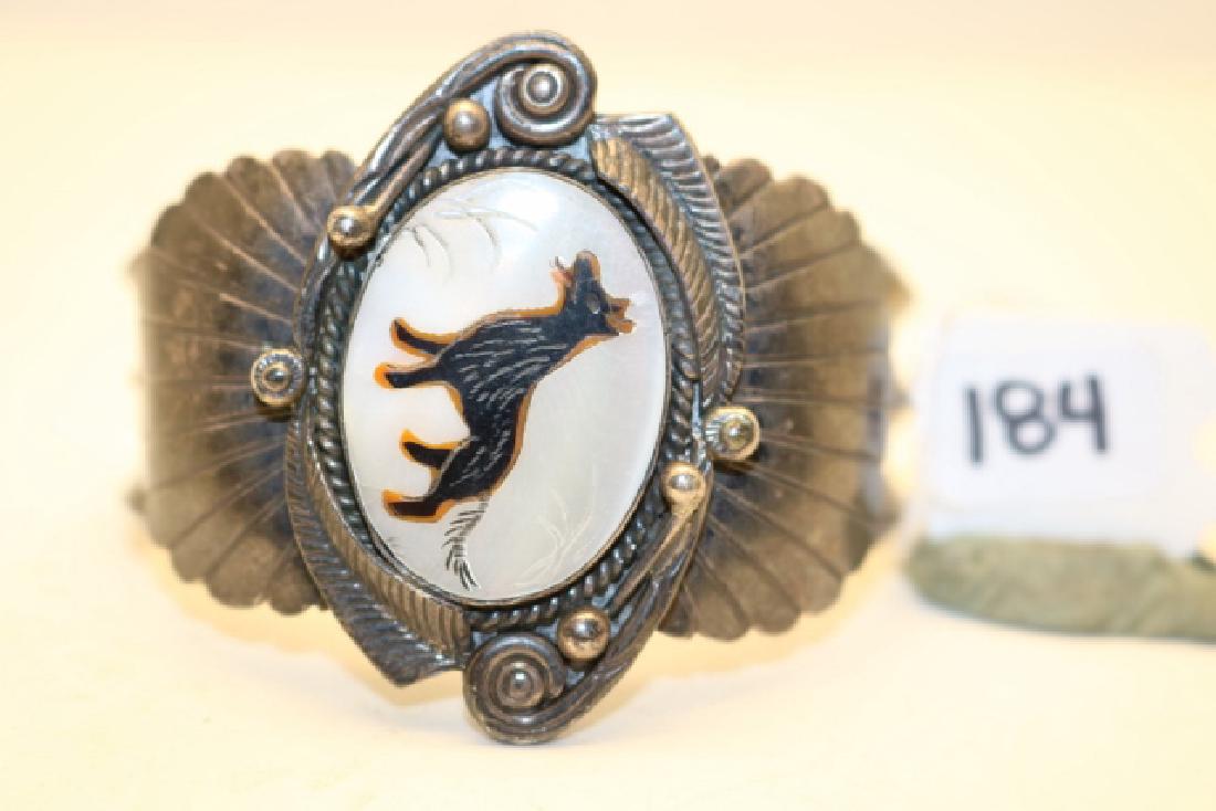 Silver Bracelet with etched Wolf (1 of 3)