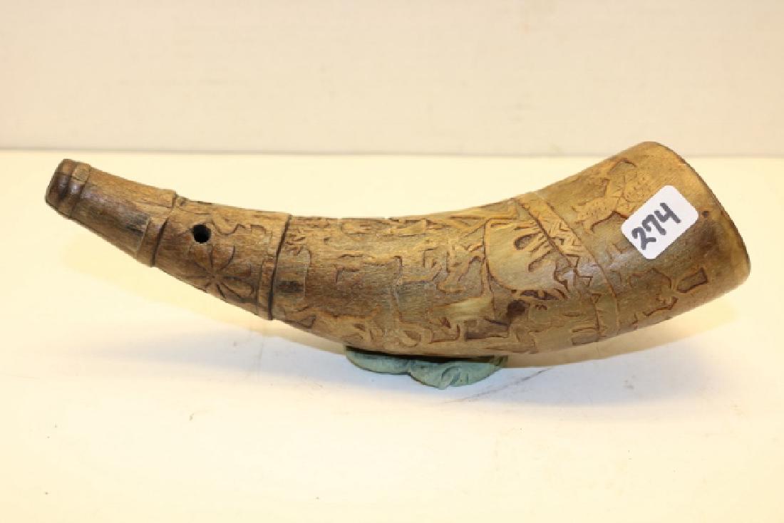Carved Powder Horn NO SHIPPING OUT OF COUNTRY (1 of 2)