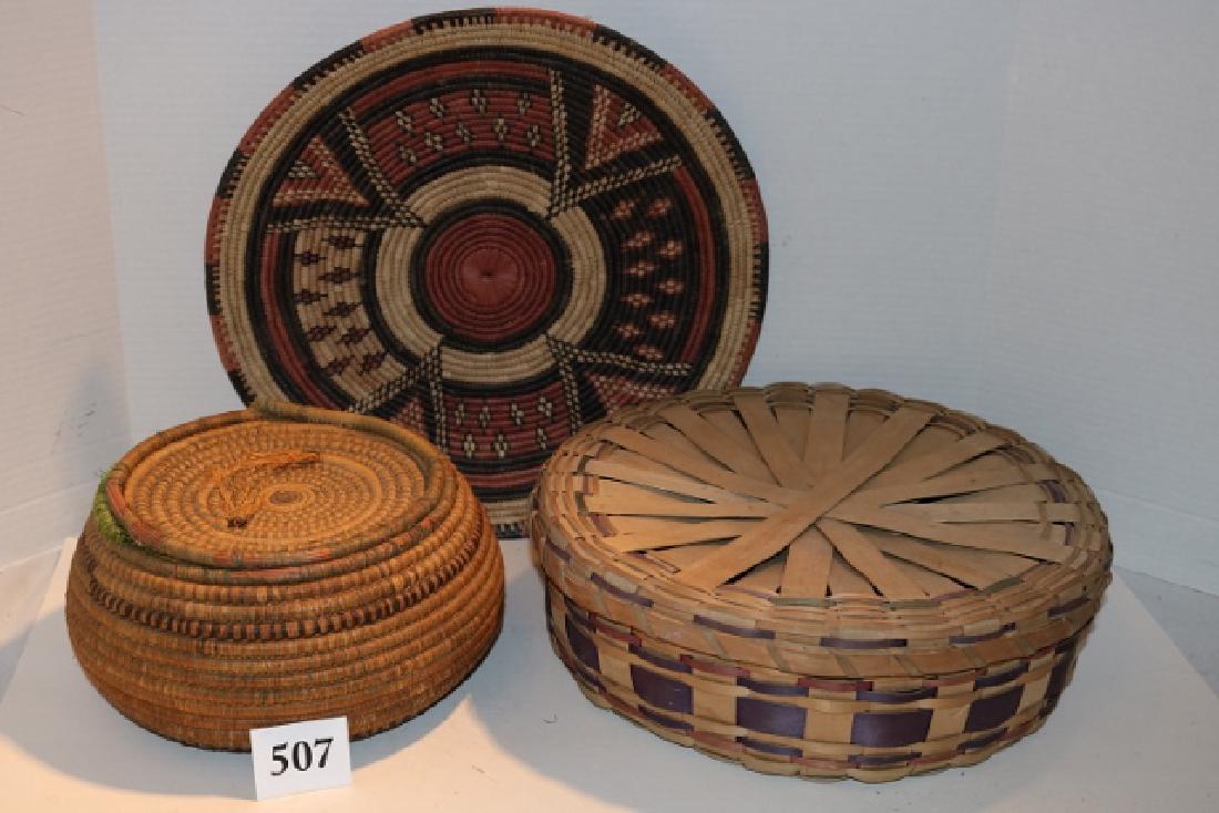 Indian Tray, Polychrome Lidded Plaited Basket (1 of 2)