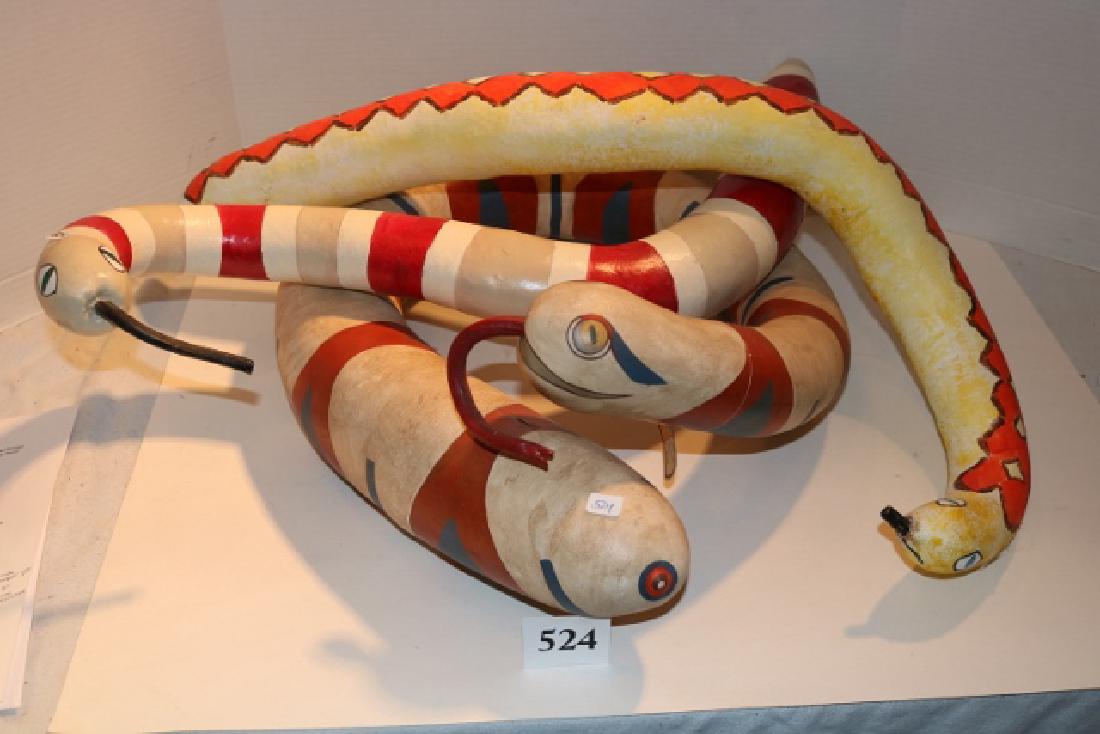 3 Polychrome Painted Gourd Snakes (1 of 2)