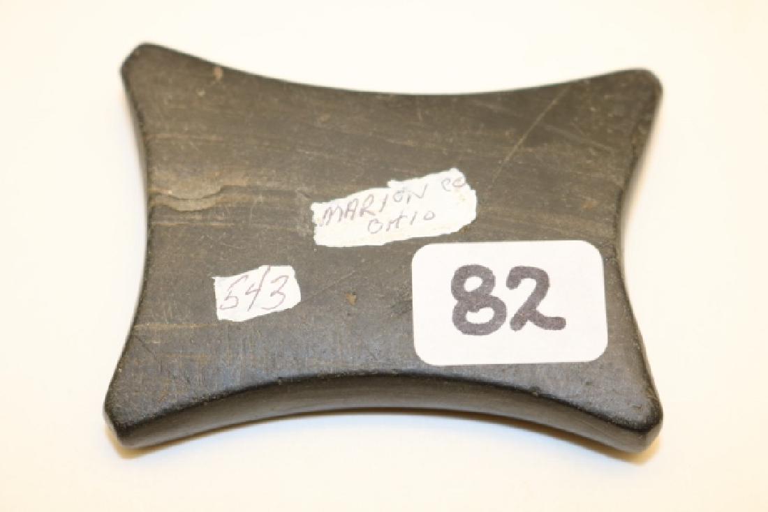 Banded Slate Undrilled Quadro Concave Gorget: 2 1/4" x 1 3/4 Banded Slate Undrilled Quadro Concave Gorget, Marion Co. Ohio