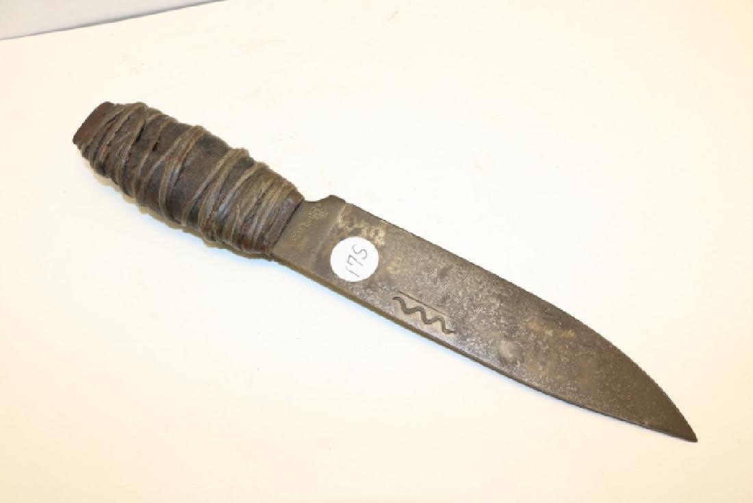Sheffield Snake Brand Trade Scalping Blade: 11 1/2" Sheffield Snake Brand Trade Scalping Blade with hefty rawhide wrapped handle