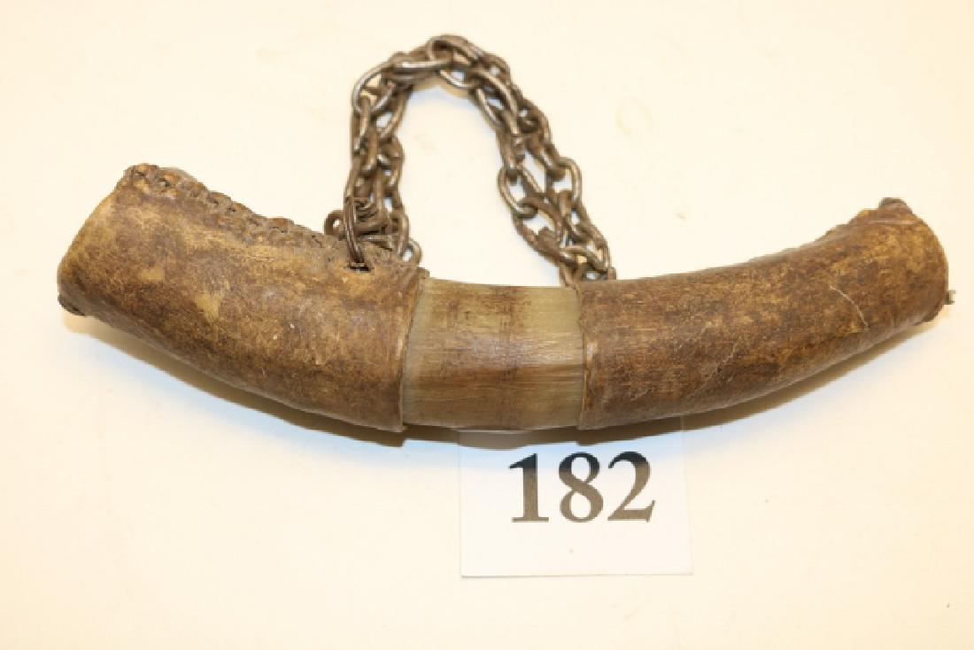 Rawhide Covered Apache Powder Horn: 7 1/2" Rawhide Covered Apache Powder Horn, handmade Jack Chain