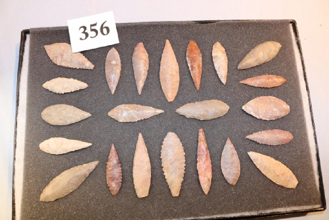 Frame of (22) Large Neolithic Willow Leaf Blades: Frame of (22) Large Neolithic Willow Leaf Blades, 2 1/2"