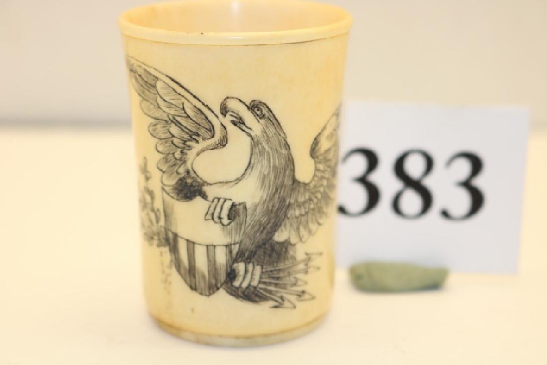 Eagle Scrimshawed Shot Cup: Eagle Scrimshawed Shot Cup, marked U.S.V. on back