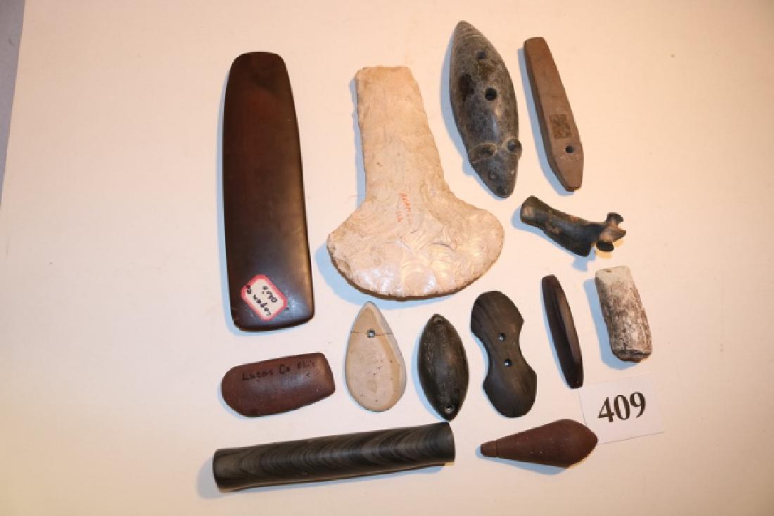 3 Boatstones, 2 Pendants, Gorget: 3 Boatstones, 2 Pendants, Gorget, Tablet, Bar, Birdstone, Plummet -age uncertain