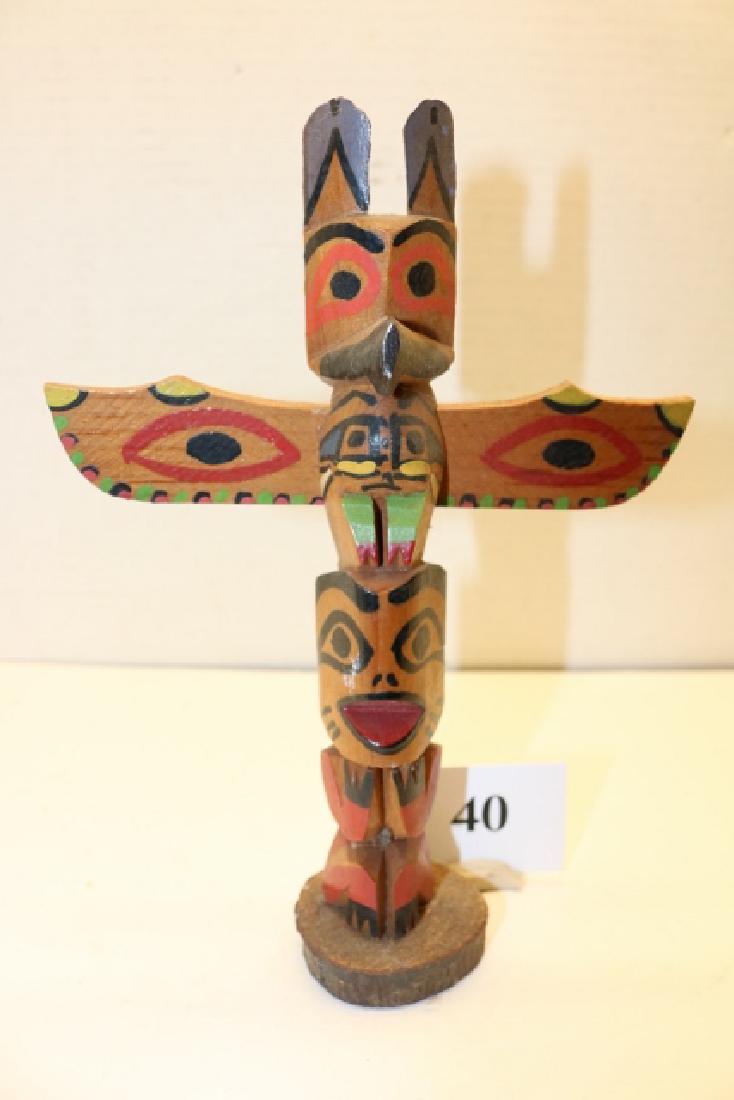 8 ¾” Wood Totem Pole: 8 ¾” Wood Totem Pole – nose broken at tip
