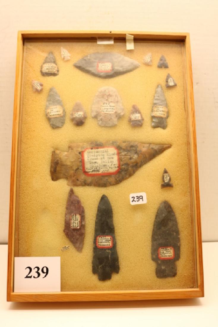 Frame with 19 Flints: Frame with 19 Flints 8 x 12 Frame with 19 Flints, all have info, largest 5 1/2"