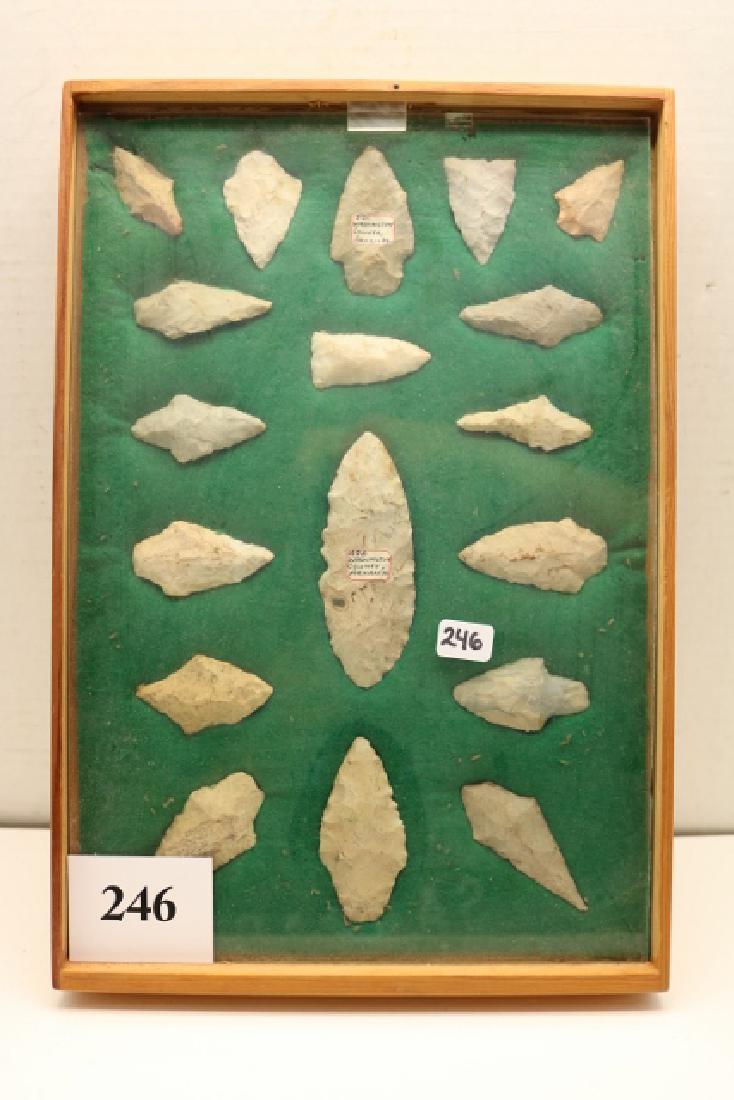 Frame with 18 Flints: Frame with 18 Flints 8 x 12 Frame with 18 Flints, 2 marked Ark., largest 3 1/2"