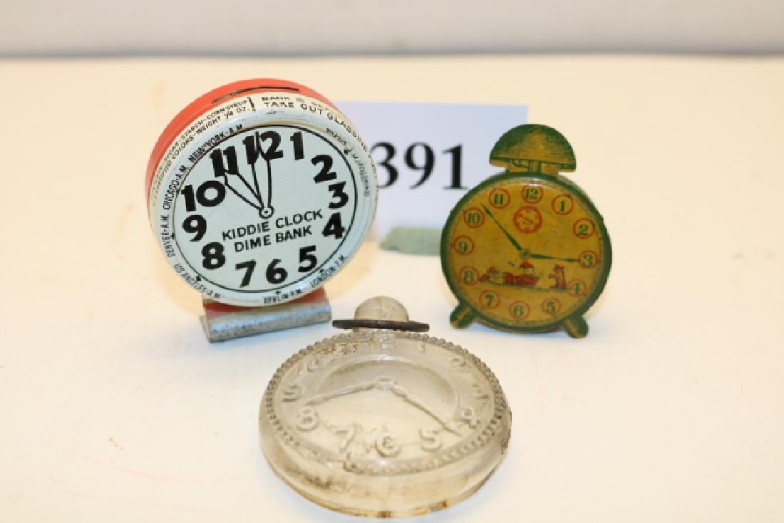 Kiddie Clock Dime Bank, Glass Pocket Watch (1 of 1)