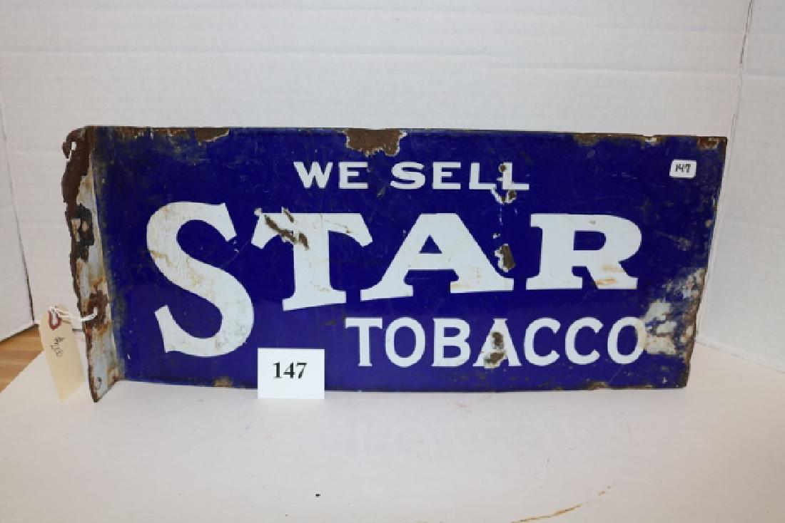 Flanged Star Tobacco Porc Sign: Flanged Star Tobacco Porc Sign 18” x 8” (rusted)