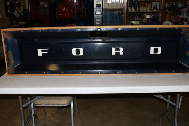Ford Tailgate: 1973-1979 Ford Tailgate wall art in frame - some rust in corners - 68" x 16 1/2"