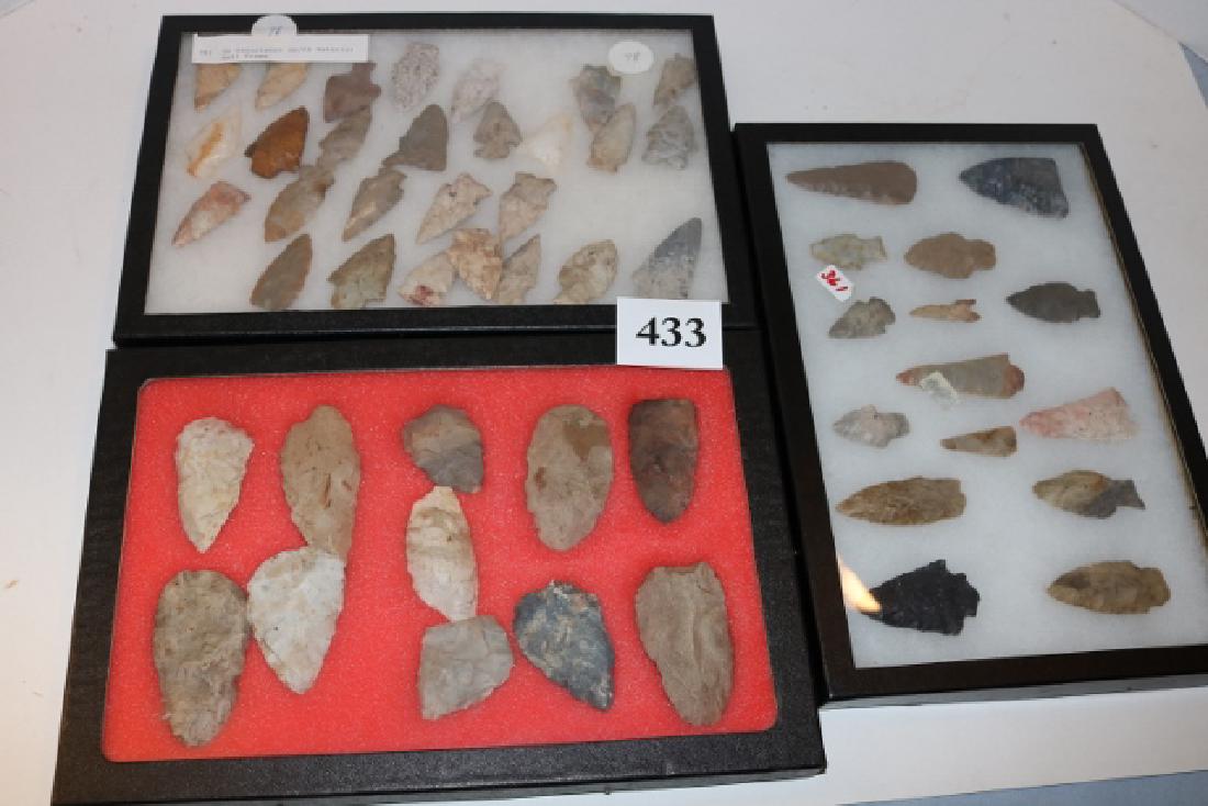 (3) 8 x 12 Frames total of 52 Flint Points, Various (1 of 4)