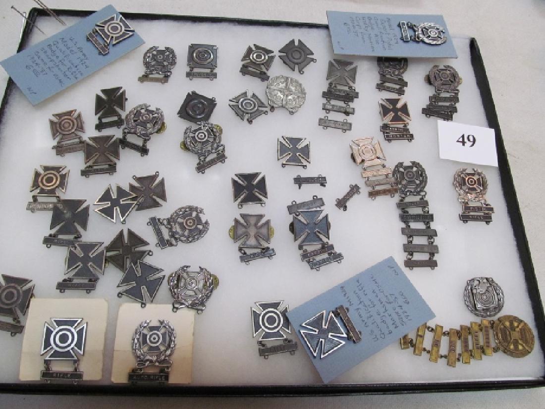 Frame of U.S. Military Qualification Badges: Large Frame of U.S. Military Qualification Badges: Model 1924 Rifles, Sharpshooters, Pistols, Grenades, Machine Guns, Carbines, Mortar, Sub Machine Gun, Driver, over 40 total