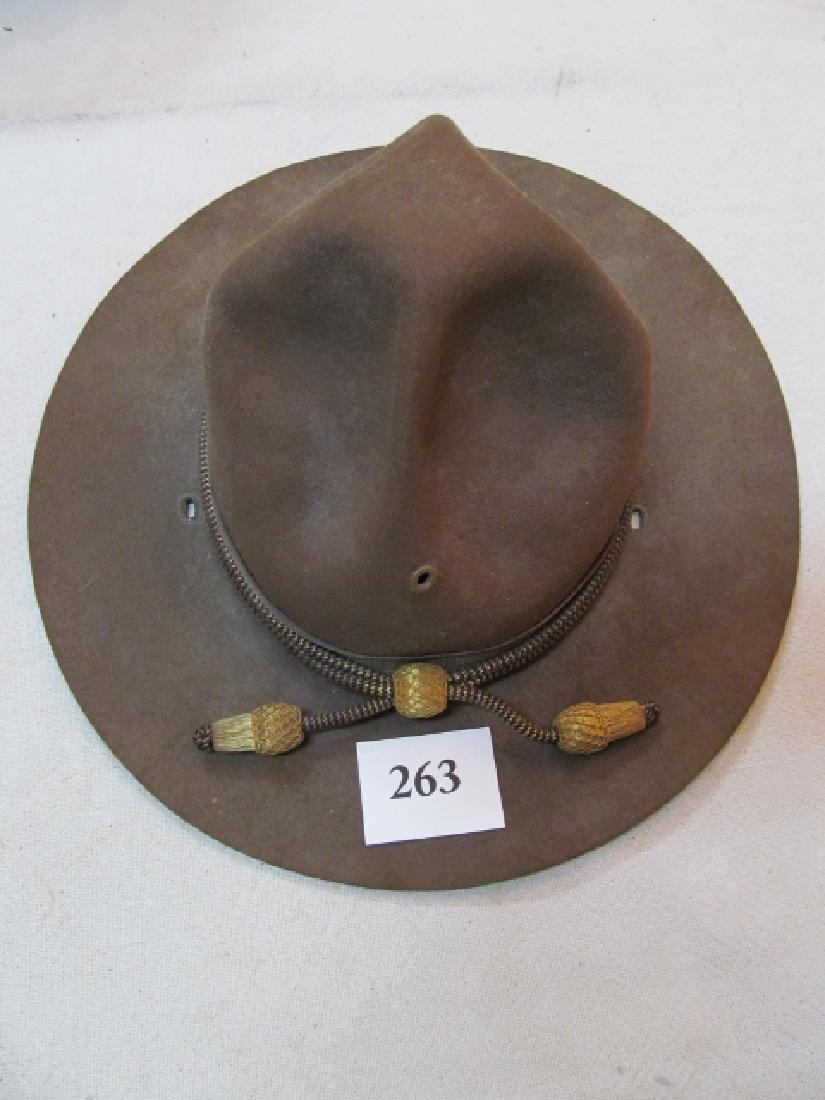 Marshalls Inc. Military Campaign Hat: Marshalls Inc. Military Campaign Hat dated Aug. 2, 1924 with gold & brown hat cord, very good