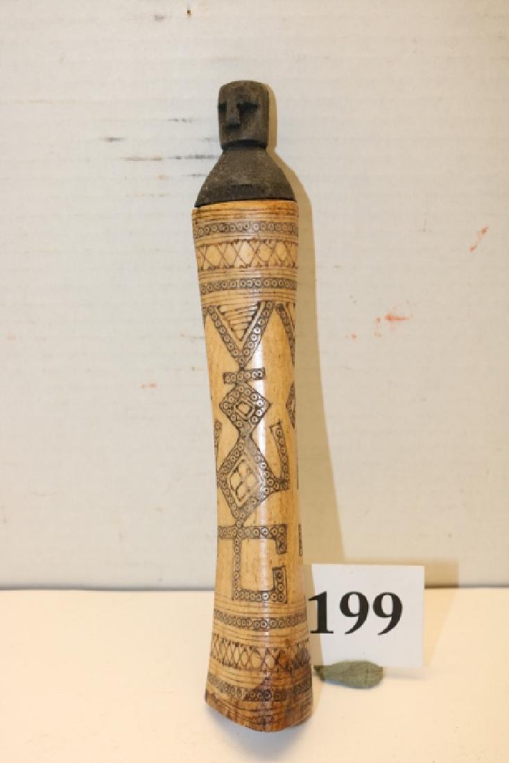 Bone Scrimshawed Container: Bone Scrimshawed Container with wood plug, Indonesia