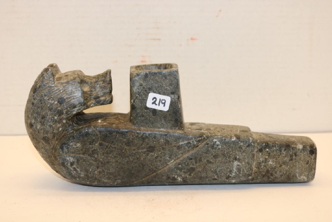 Inuit Eskimo Winged Bear Pipe Soapstone: 10 ½” x 4” Inuit Eskimo Winged Bear Pipe Soapstone