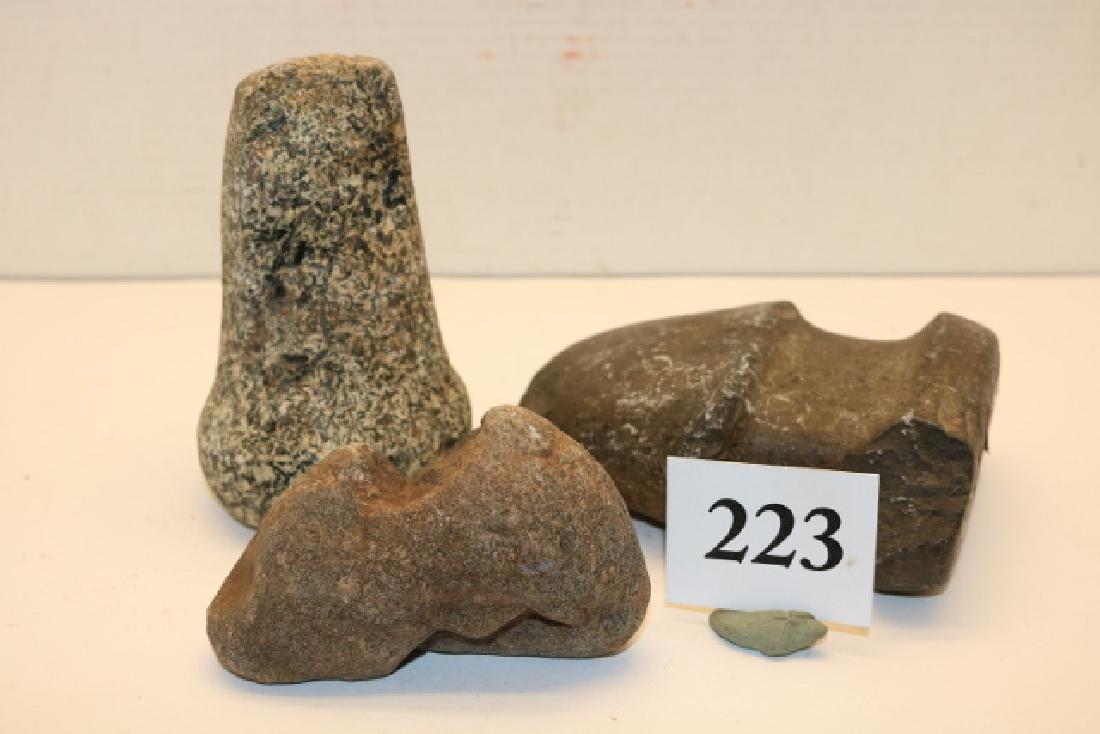 3 Items: Stone, Problematical, Pestle: 3 Items: Stone, Problematical, Pestle, Full Groove Axe (chip on blade)
